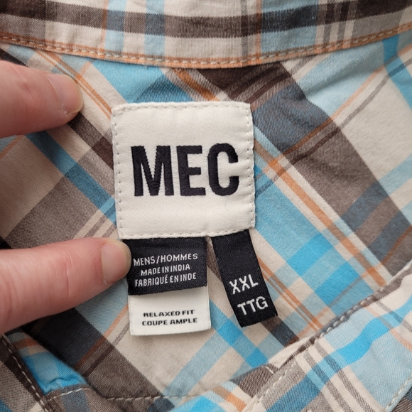 MEC Organic Cotton Casual Men's Plaid Outdoor Hiking Button Up XXL - Picture 2 of 11